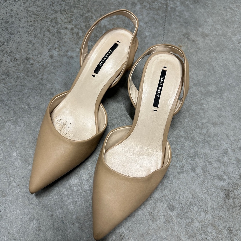 Zara Tan Pointed Slingback Heels